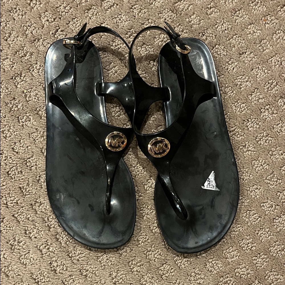Michael Kors Black Sandals with Gold Logo 8 jelly